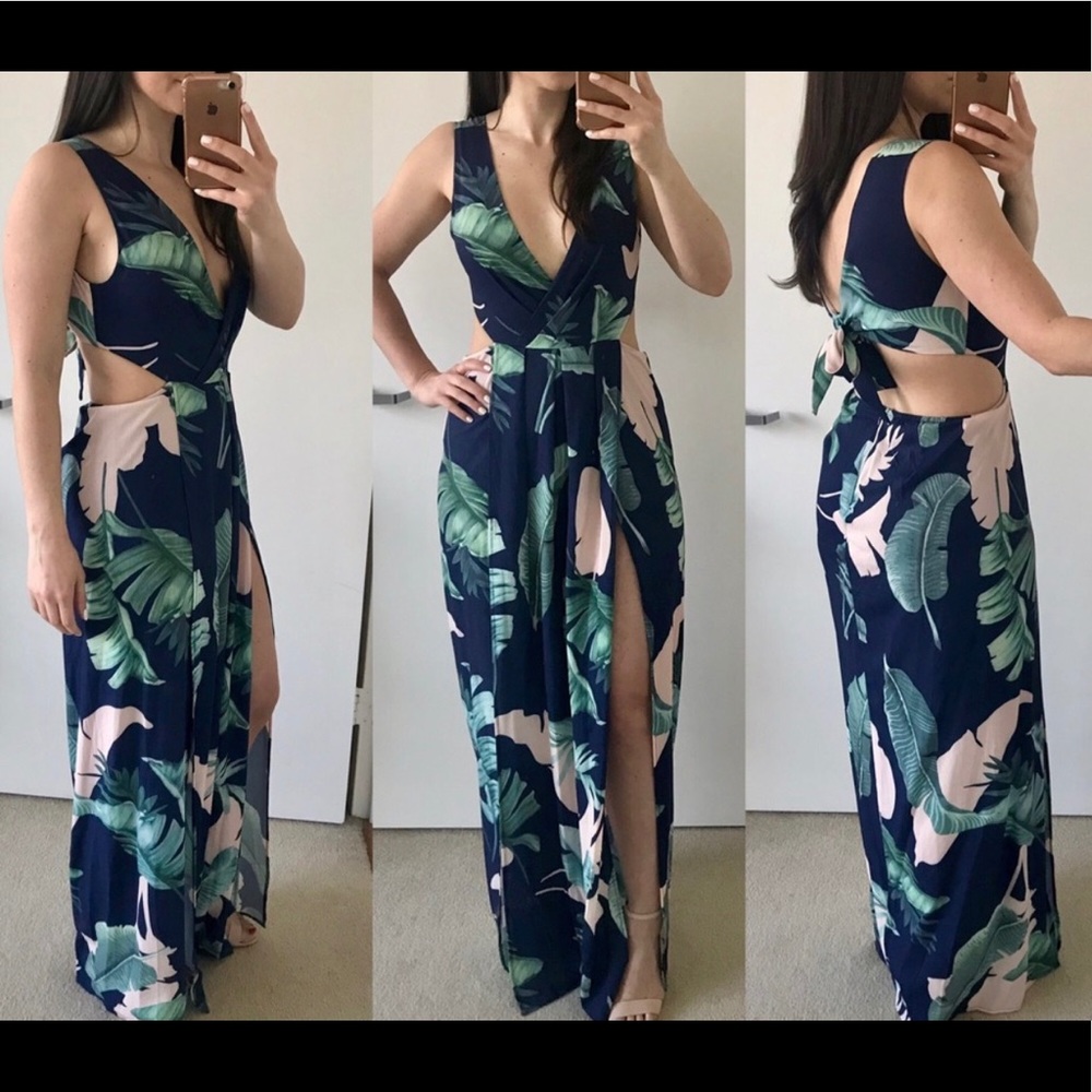 Palm print bodysuit dress